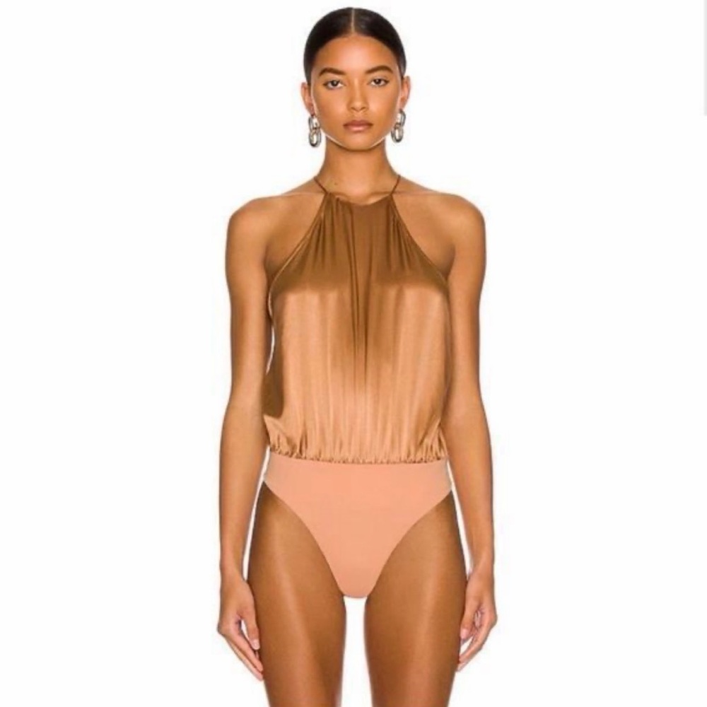 Nwd The Sei High Neck Bodysuit Brown Chai Silk size 10